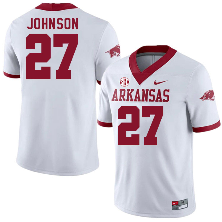 Men #27 Ahkhari Johnson Arkansas Razorbacks College Football Jerseys Stitched-Alternate White